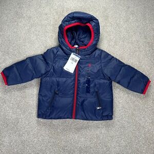 Ralph Lauren Polo Kids Puffer Jacket Down Red Logo Hood 12M Winter Coat Packable